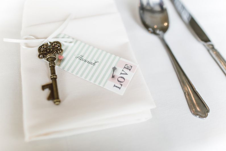 Valentines Decor - silver skeleton key on white textile